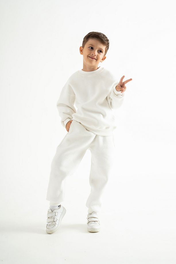 3 Iplik Içi Polarlı Oversize Çocuk Basic Sweatshirt - 5
