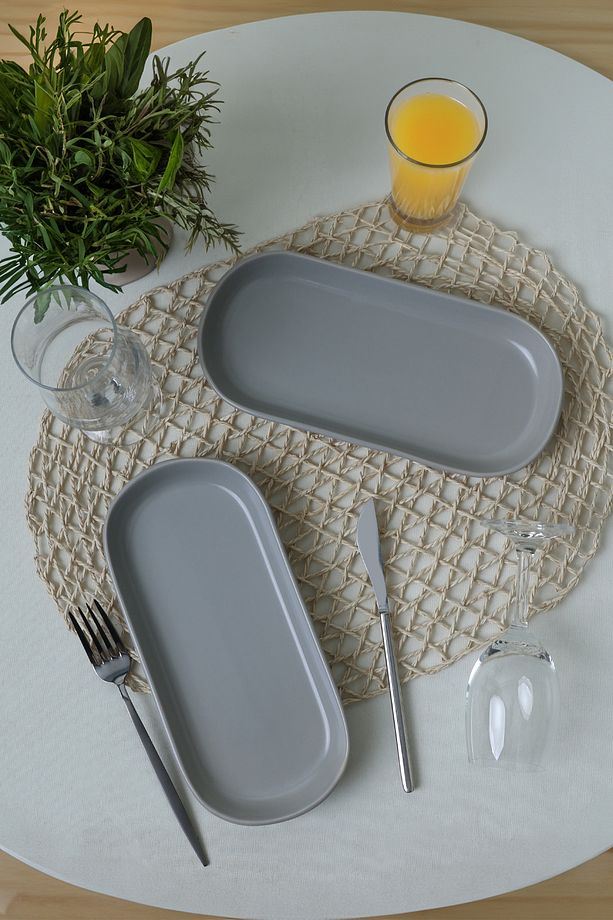 Mat Gri Noyan Kayık Tabak 26 Cm 2 Adet 995 - 2