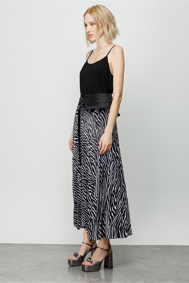Modailgi Zebra Desenli Plisoley Etek Siyah - 3