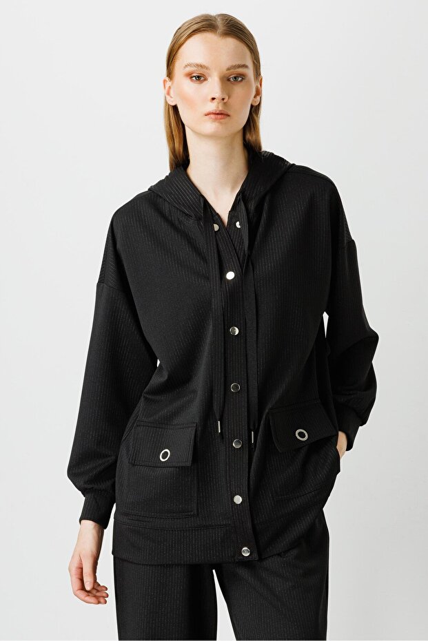 Modailgi Kapüşonlu Örme Tunik Siyah - 3