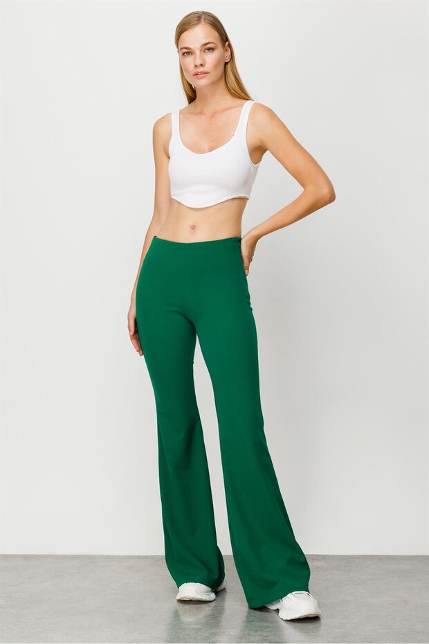 Modailgi İspanyol Paça Örme Pantolon Yeşil - 1