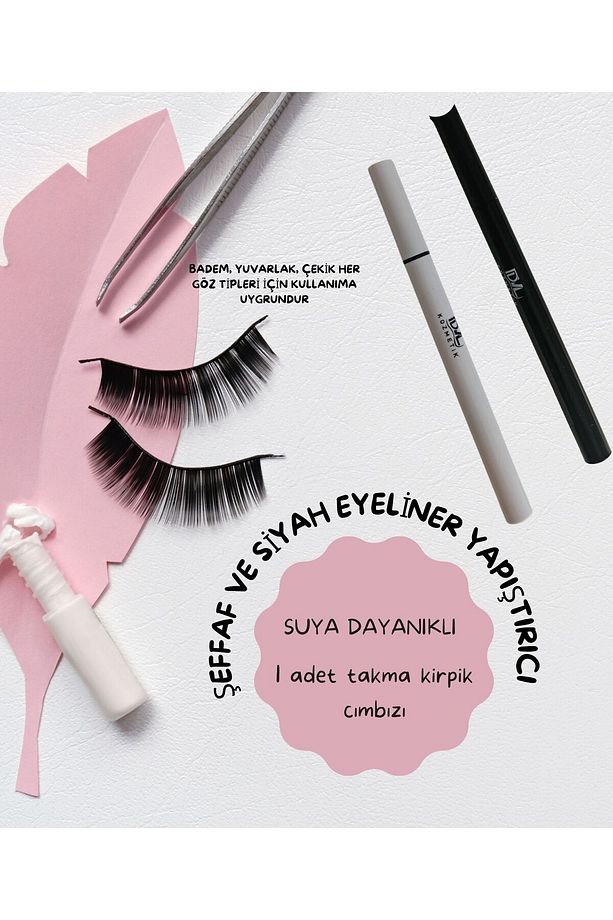 6 Farklı Takma Kirpik Seti SİYAH ŞEFFAF 2 Adet Kalem Yapıştırıcı 6'LI Takma Kirpik Set - 2