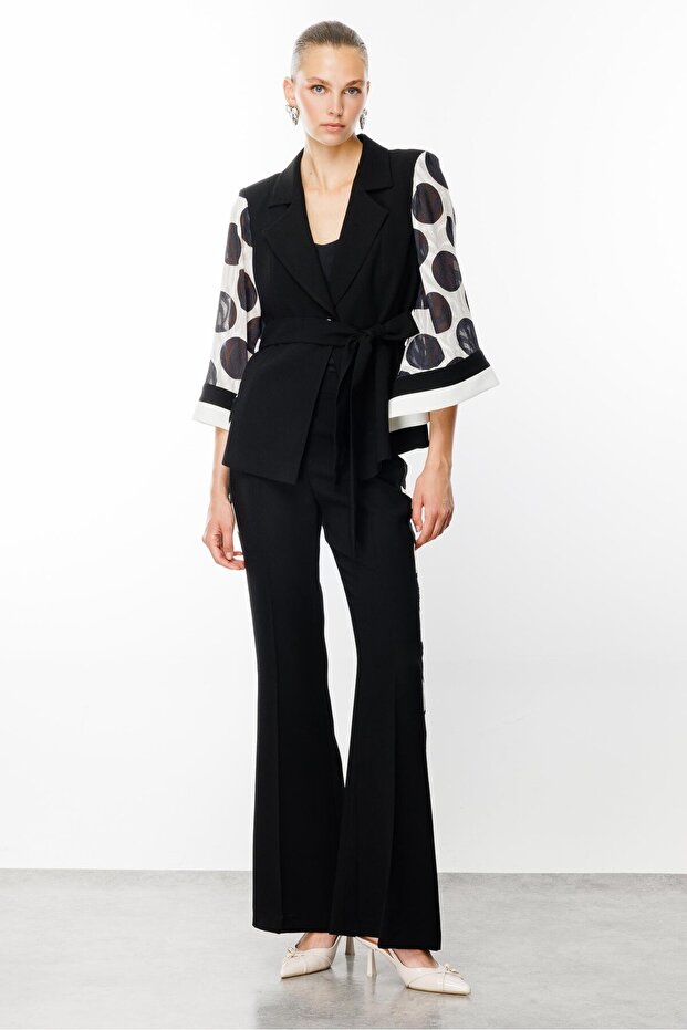 Black Modailgi - Polka Dot Patterned Short Athlete Jacket - 4