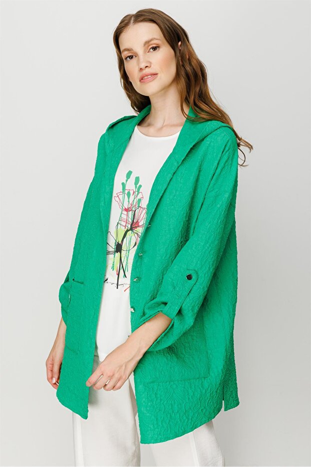 Modailgi Kapüşonlu Oversize Tunik Yeşil - 3