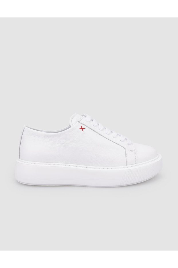 100% Genuine Leather White Lace-Up Women's Sports Shoes