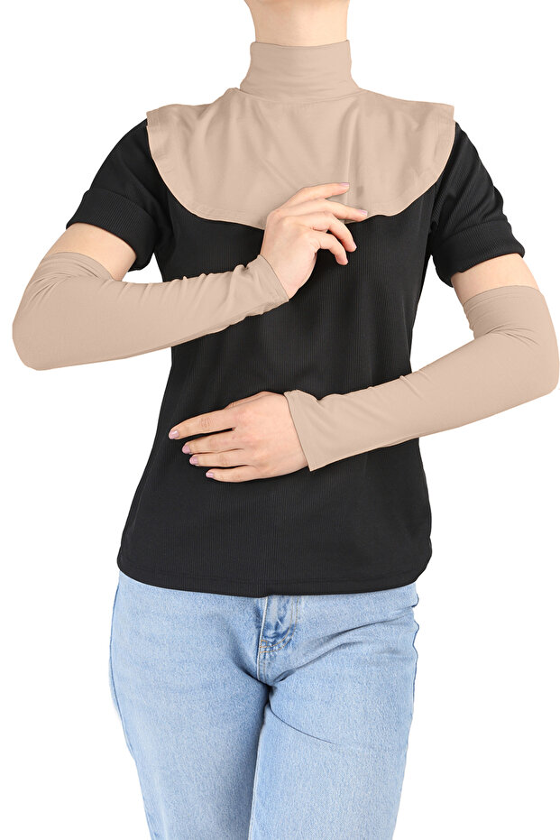 Straight Collar Collar / Oversleeve Comfortable Set - St176 Light Mink