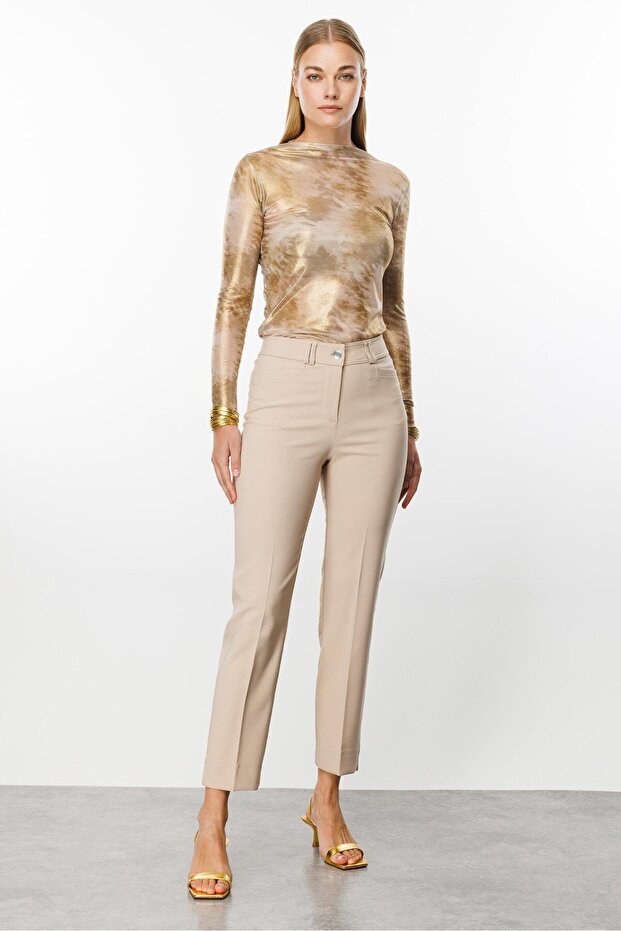 Modailgi  Yan Cep Dar Paça Pantolon Taş - 2