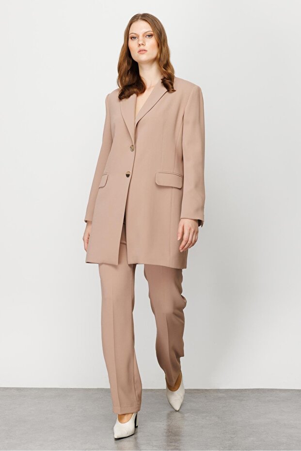 Modailgi Çift Düğmeli Uzun Ceket Camel - 5