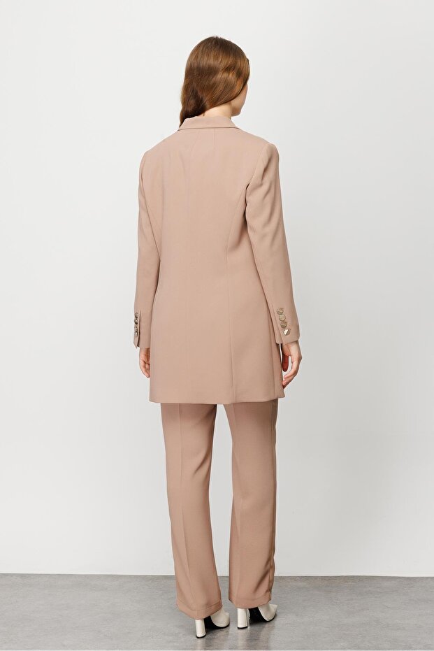 Modailgi Çift Düğmeli Uzun Ceket Camel - 6