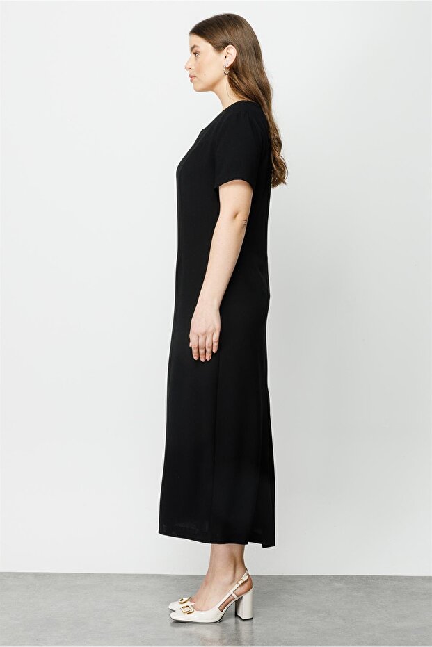 Rochie lungă cu mânecă scurtă Modailgi neagră - 5