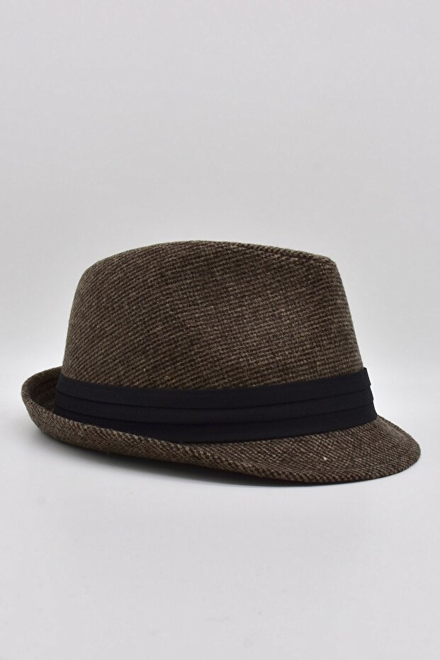 قبعة فيدورا منقوشة باللون البني للرجال - 3