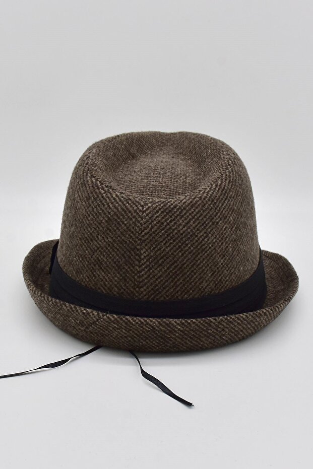 قبعة فيدورا منقوشة باللون البني للرجال - 4