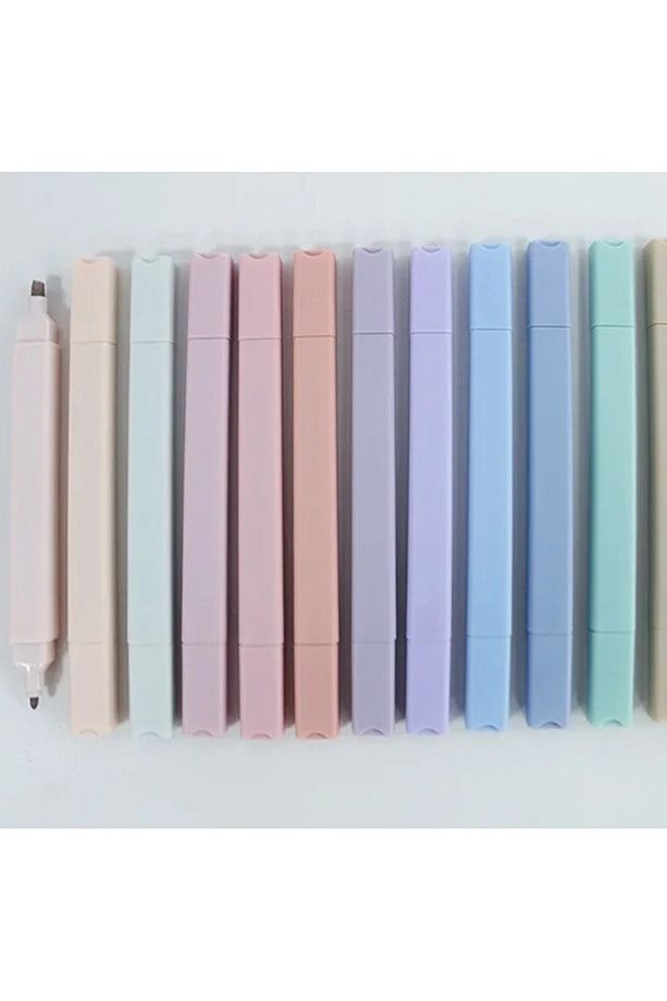 12'li Çift Uçlu Pastel Renkler Mujuu - 0566 Highlighter Yassı Fosforlu Kalem - 6
