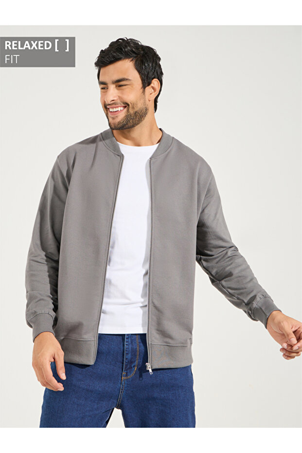 Zip Through Relaxed Bomber Jacket - 1