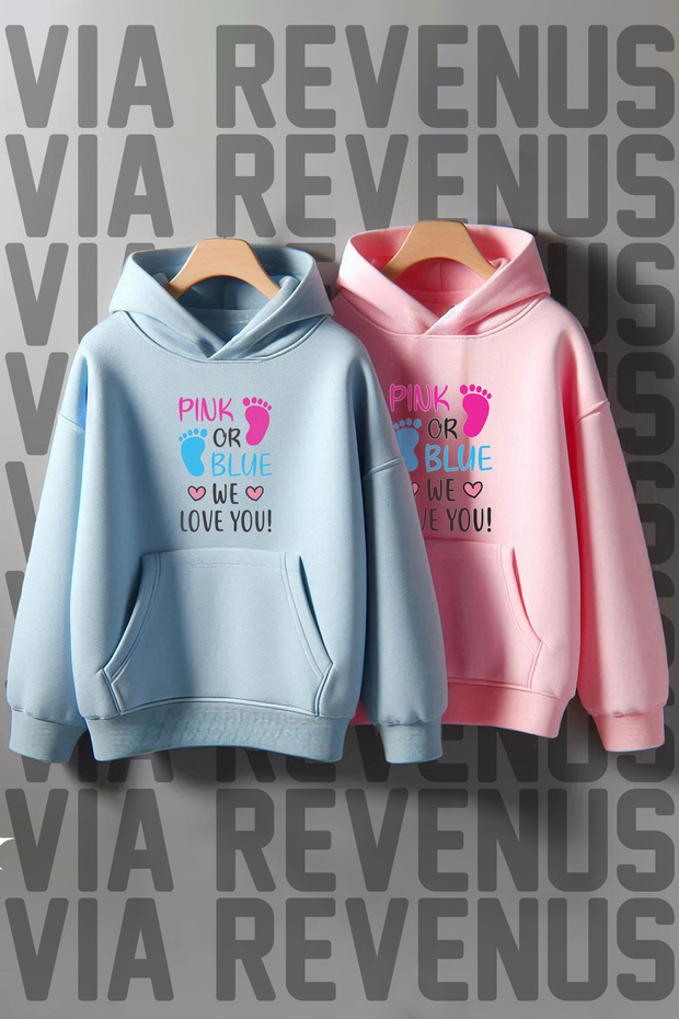 Gender Reveal Party Mom & Dad Matching Outfit Blue Pink Hoodie
