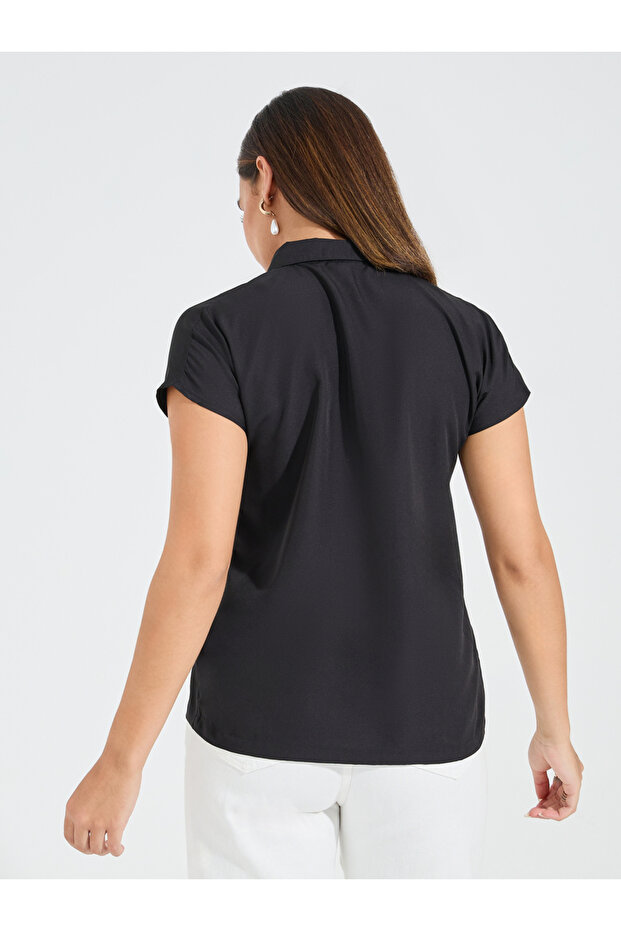 Solid Button Down Collared Shirt with Extended Sleeves - 5