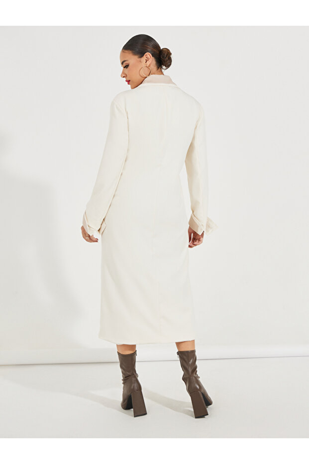 معطف ترنش كبير الحجم متوسط الطول مزدوج الصدر - 5