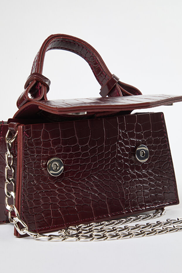 Bordo Dokulu Çapraz Askılı Kadın Mini Boy City Çanta TWOAW25OC00001 - 6