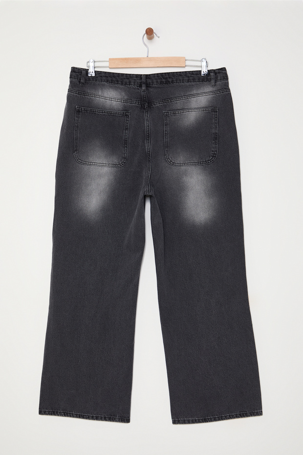 Antrasit Yüksek Bel Geniş Paça/Wide Leg Comfort/Orta Esnek Büyük Beden Jeans TBBSS24CJ00048 - 7