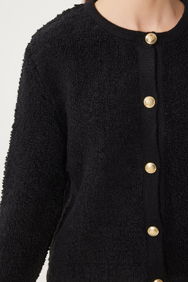 Schwarze Bouclé-Strickjacke für Damen, Cardigan YY00117 - 3