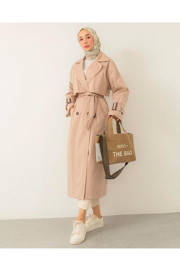 Oversize Kemeri Tokalı Krem Trençkot - 2