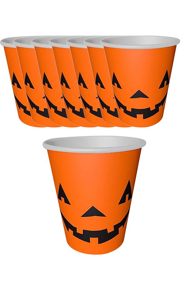 Halloween Balkabağı Parti Konsepti Tabak Bardak Seti, Cadılar Bayramı Doğum Günü 8 Kişilik Set - 4