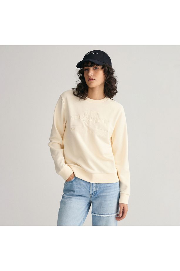 Kadın Bej Regular Fit Bisiklet Yaka Logolu Sweatshirt - 1
