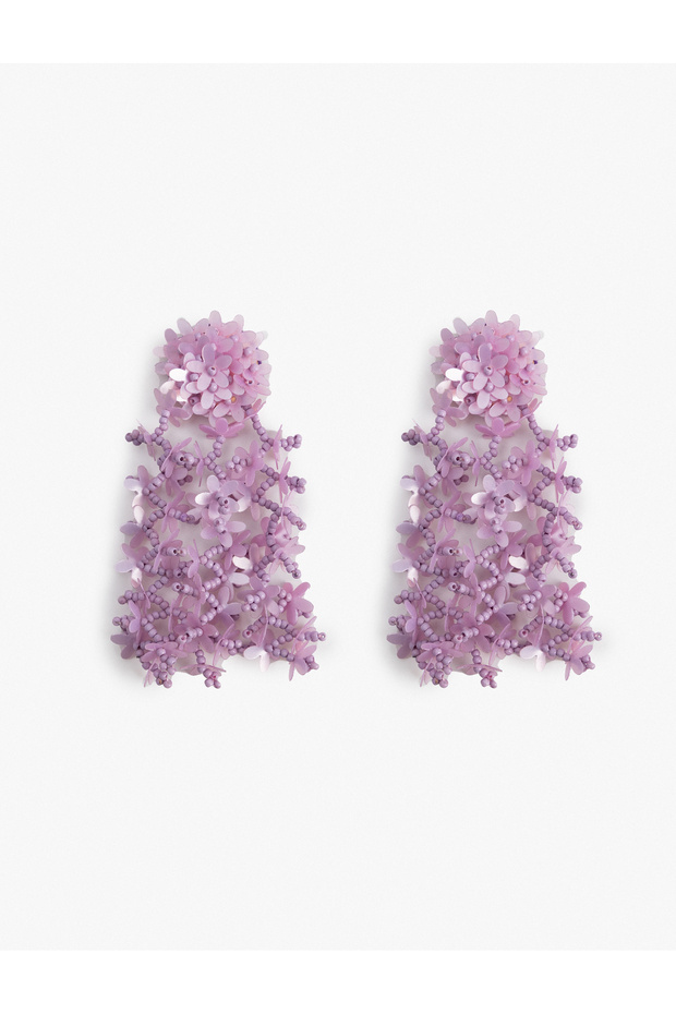 Flower Pattern Dangle Earrings with Bead Detail