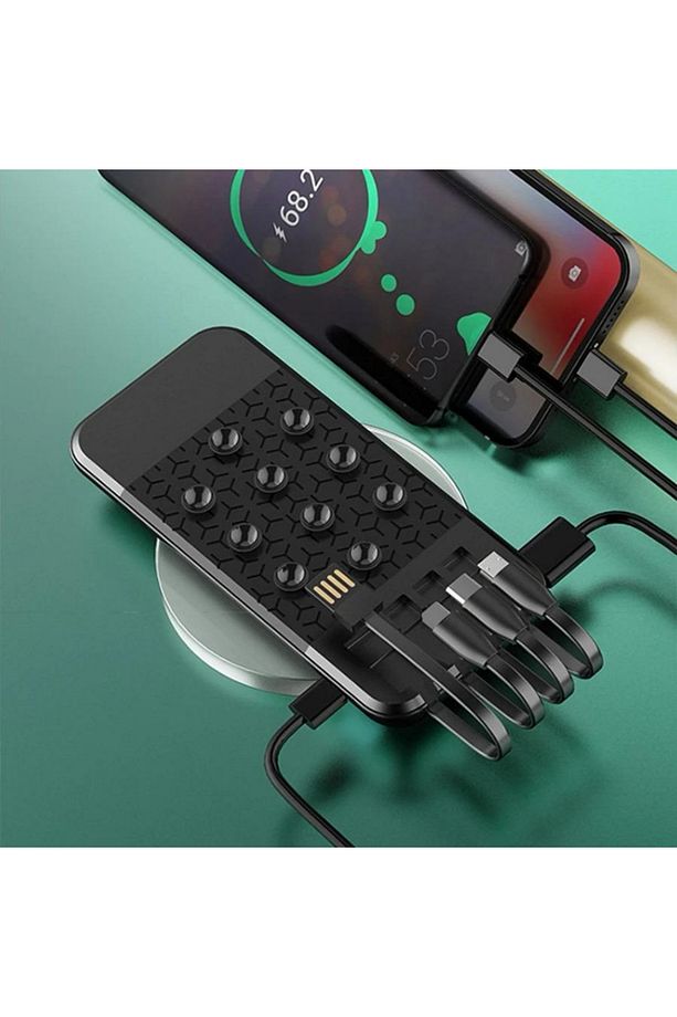 10.000 mAh Taşınabilir Powerbank Çoklu Kablolu vantuzlu ve Magsafe Özeliği cep telefonu Bataryası - 4
