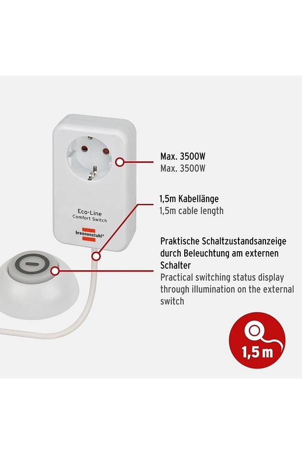 Eco-line 1,5 Metre Uzatmaya Sahip Kumandalı Ip20 Lisanslı Tekli Priz - 2
