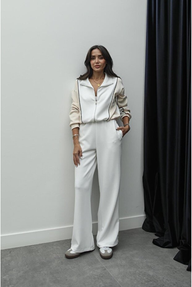 Ecru Butte Front Zippered Tracksuit Set