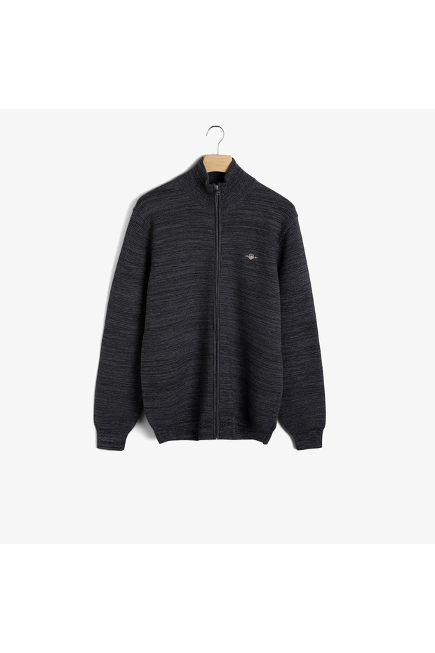 Erkek Gri Regular Fit Fermuarlı Logolu Hırka - 1