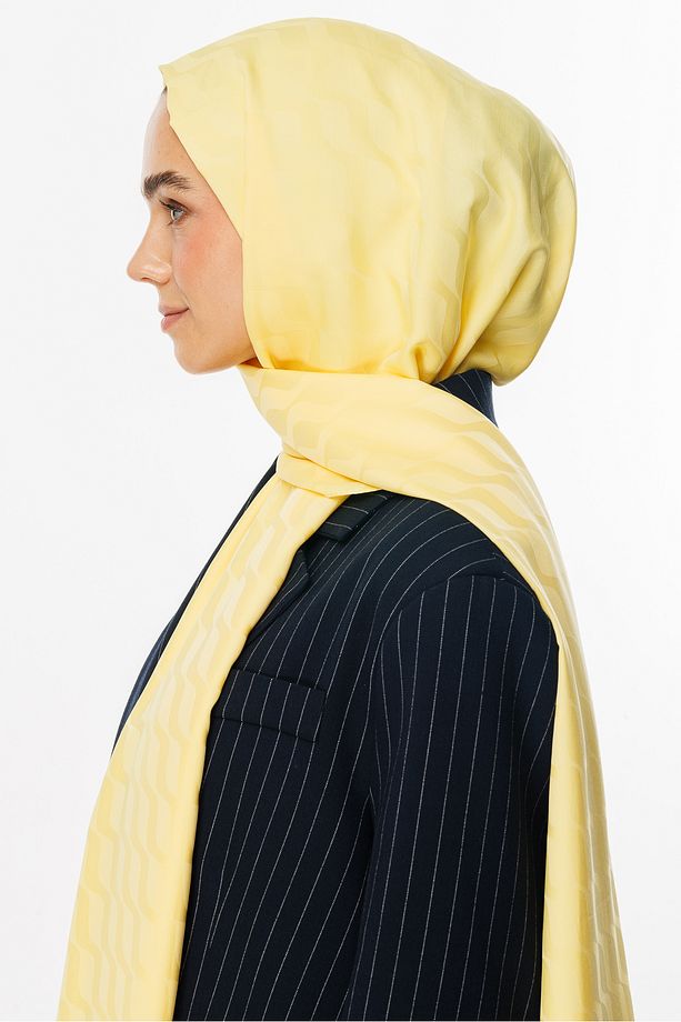 Sarı Dalga Desen İpeksi Jakar Şal - 6