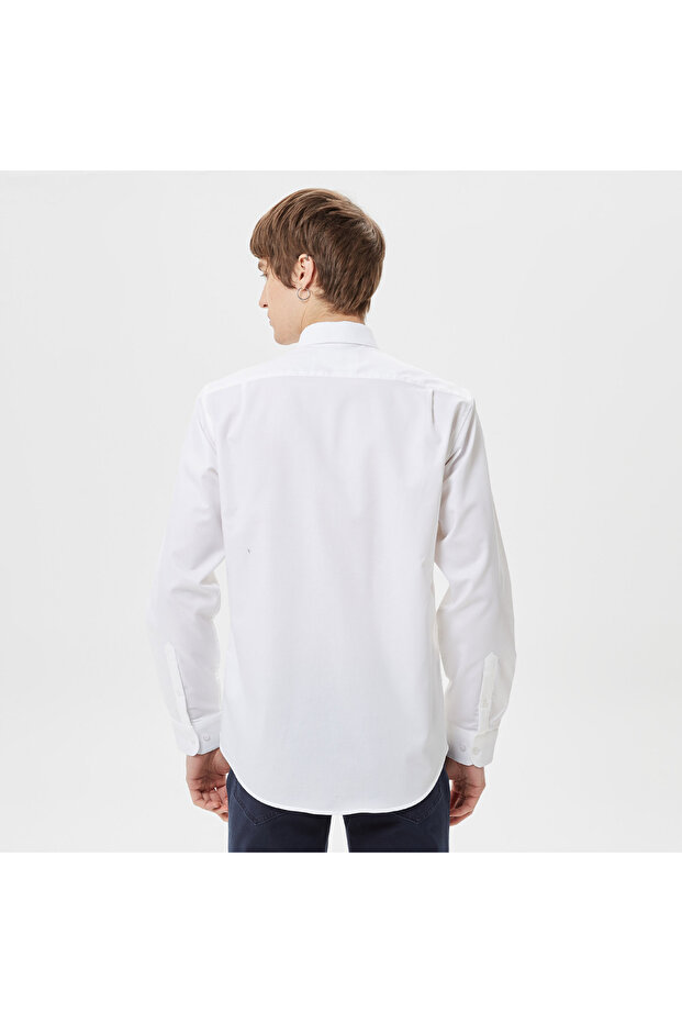 Erkek Regular Fit Düğmeli Yaka Beyaz Gömlek - 2