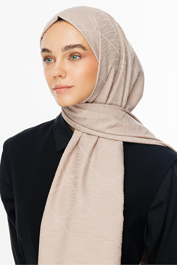 Bej Moon Is Pattern Jacquard Şal - 1