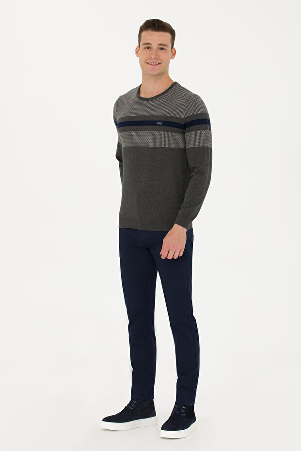 Men's Slim Fit Navy Blue Canvas / Chino Trousers 50275828-Vr033