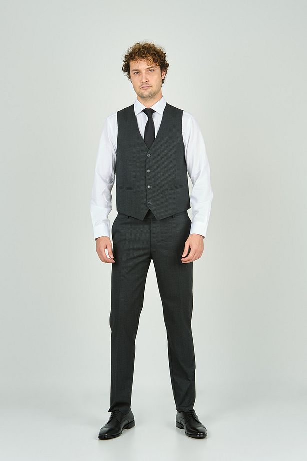 Gio Erkek Regular Fit Mono Yaka Yelekli Takım Elbise 4460 Füme - 4