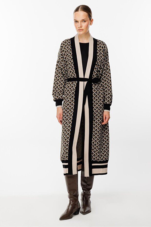 Triko Hırka Siyah Bej - 1