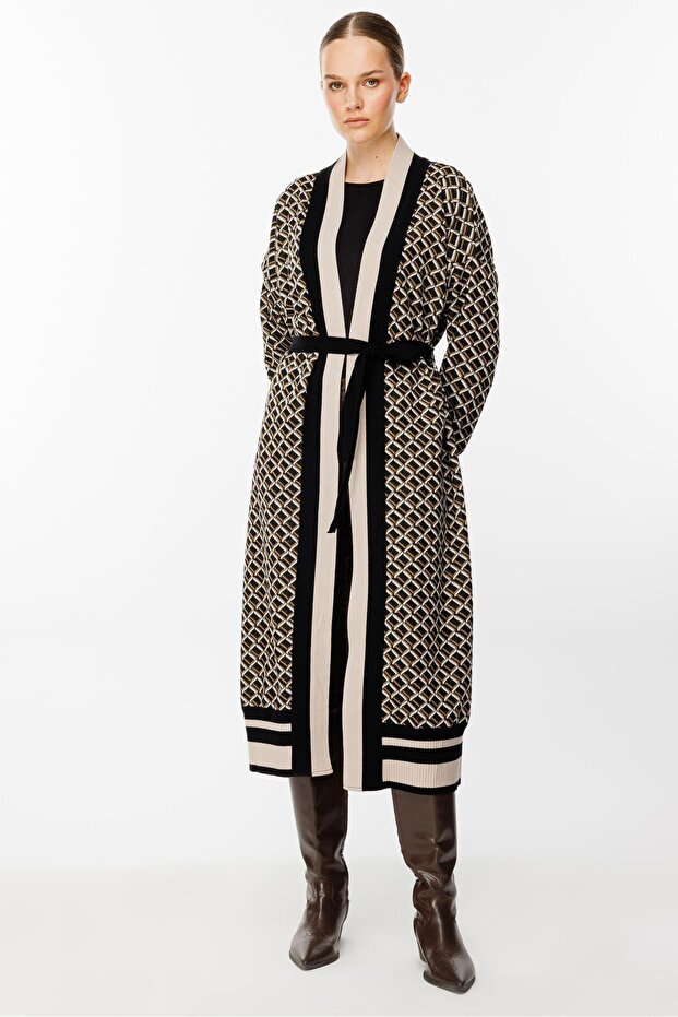 Triko Hırka Siyah Bej - 4