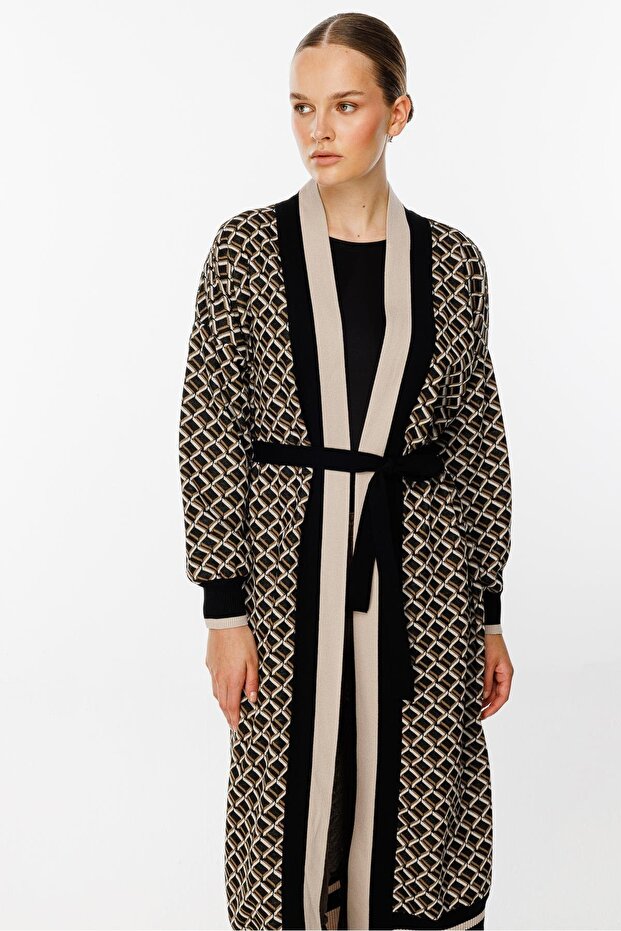 Triko Hırka Siyah Bej - 3