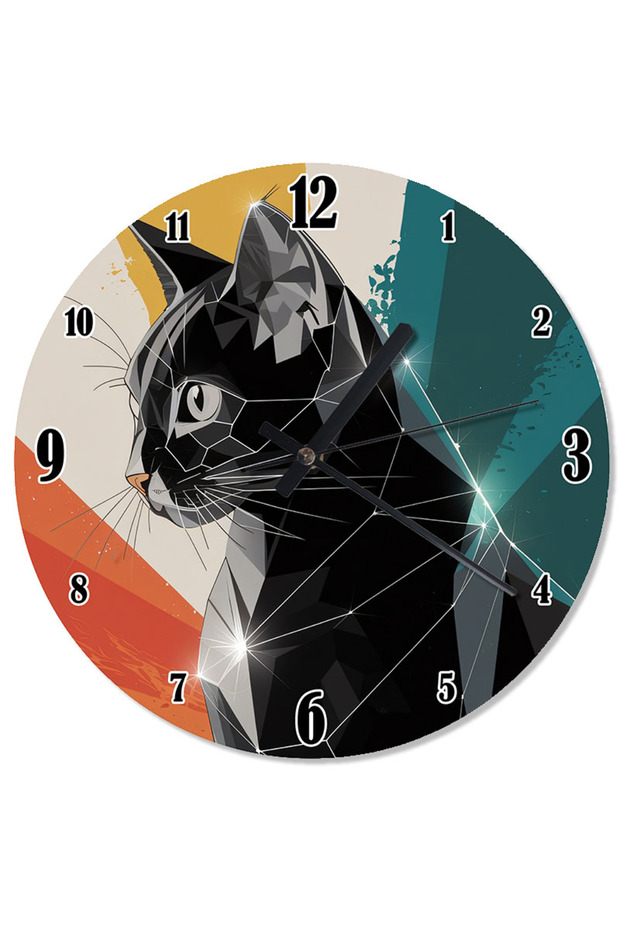 Cat and Patterns Shaped Wall Clock - 1