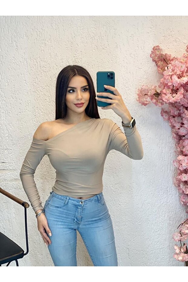 Kadın Açık Omuzlu Sandy Örme Bluz - 1