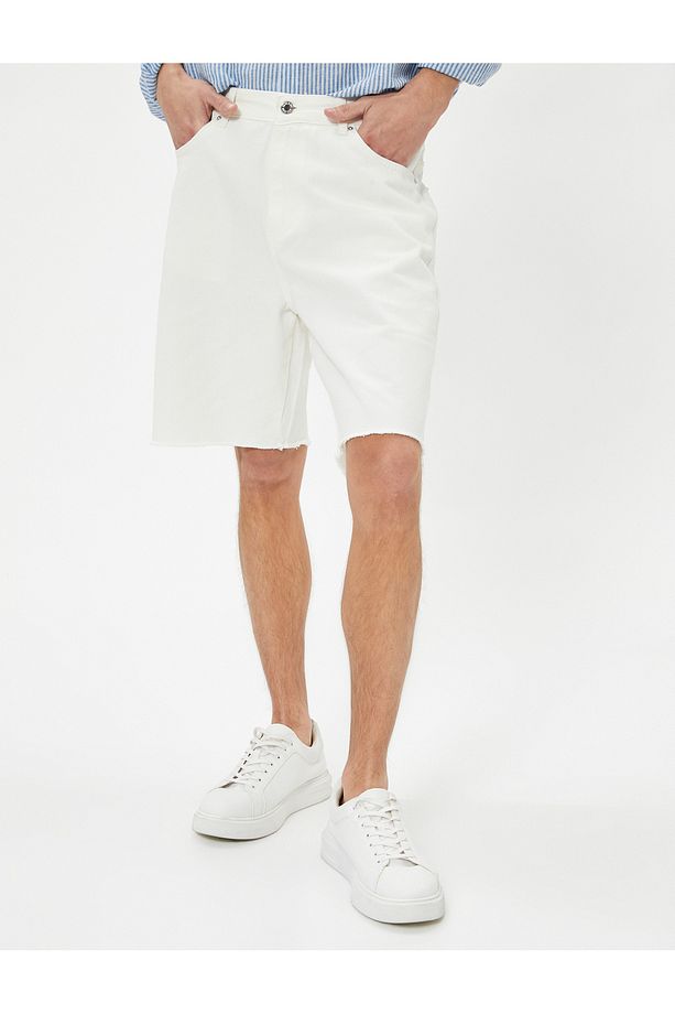Slim Fit Kot Şort Bermuda Cep Detaylı Pamuklu - 3