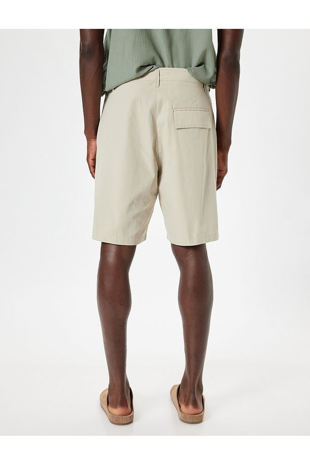 Kumaş Şort Oversize Pileli Chino Düğmeli Cep Detaylı - 4