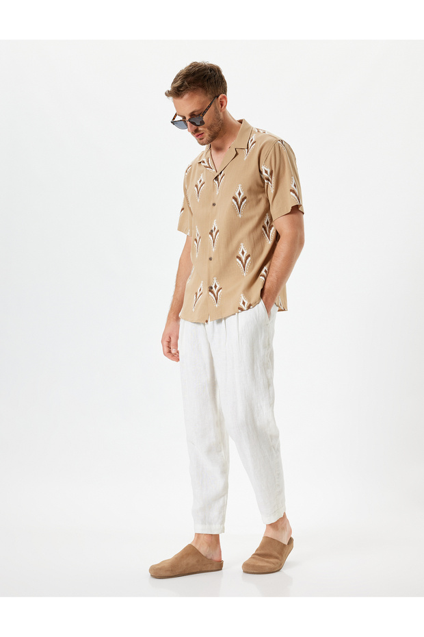 Short Sleeve Shirt Ethnic Print Cotton