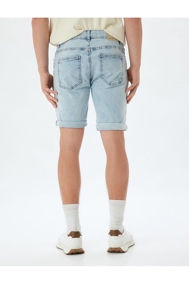 Slim Fit Kot Şort Bermuda Cep Detaylı Pamuklu - 4