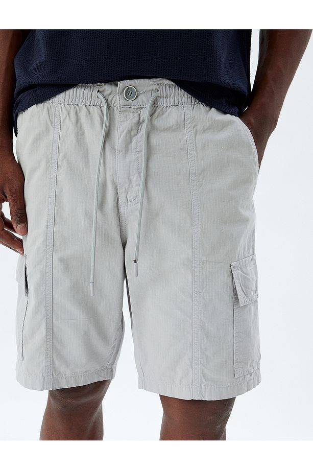 Chino Şort Bermuda Kargo Cep Detaylı Beli Bağcıklı Pamuklu - 5