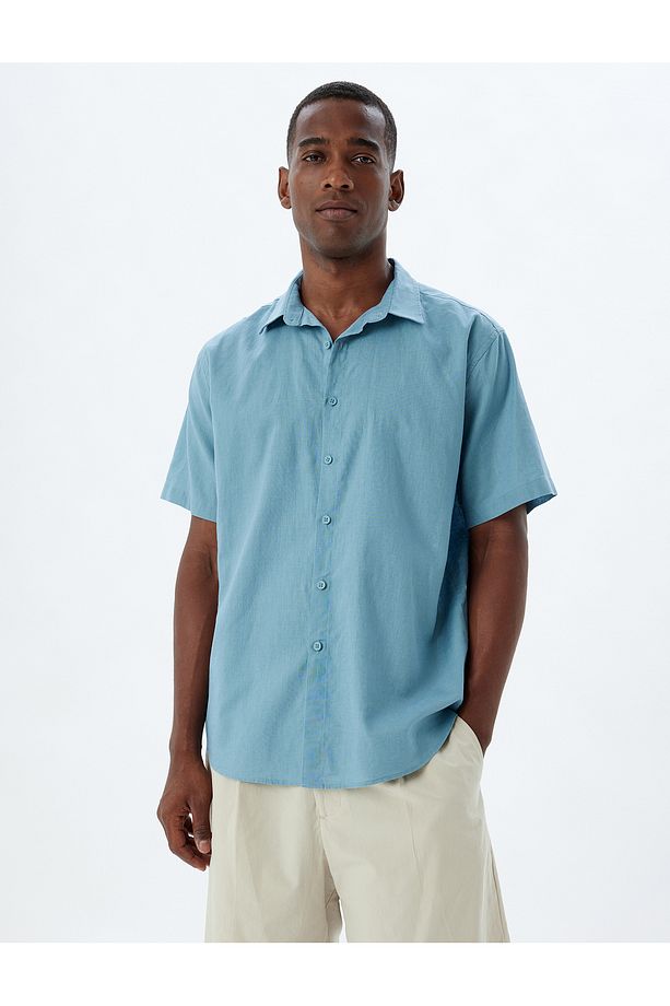 Keten Karışımlı Gömlek Basic Kısa Kollu Regular Fit - 3