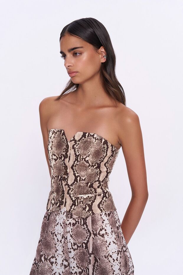 بلوزة بنية بدون حمالات - نمط الثعبان - 3