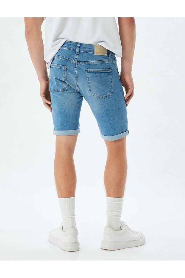 Slim Fit Kot Şort Bermuda Cep Detaylı Pamuklu - 4